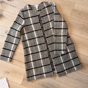 KEREN hart Black and White Plaid Teddy Jacket